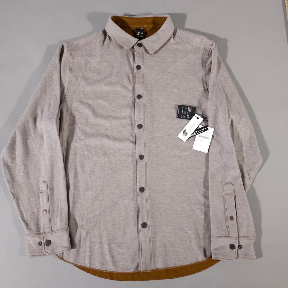 Fundamental Coast Andy Fleece Flipside LS Men XL Rock Gray Reversible Snap Shirt